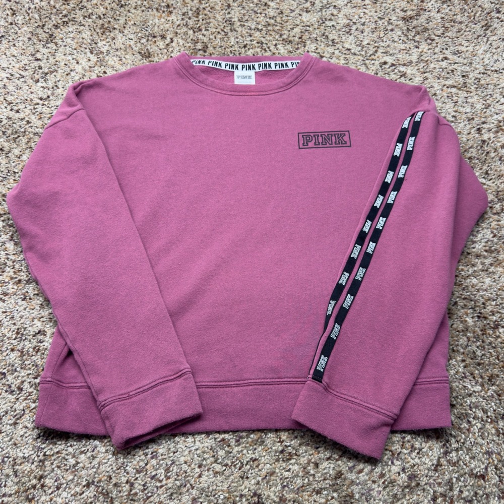 PINK‎ Victoria's Secret Mauve Crewneck Sweatshirt Logo Tape Sleeve Womens XS
